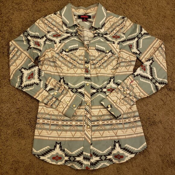 Rock & Roll Denim Tops - Rock & Roll Aztec Western Long Sleeve Button Down Shirt